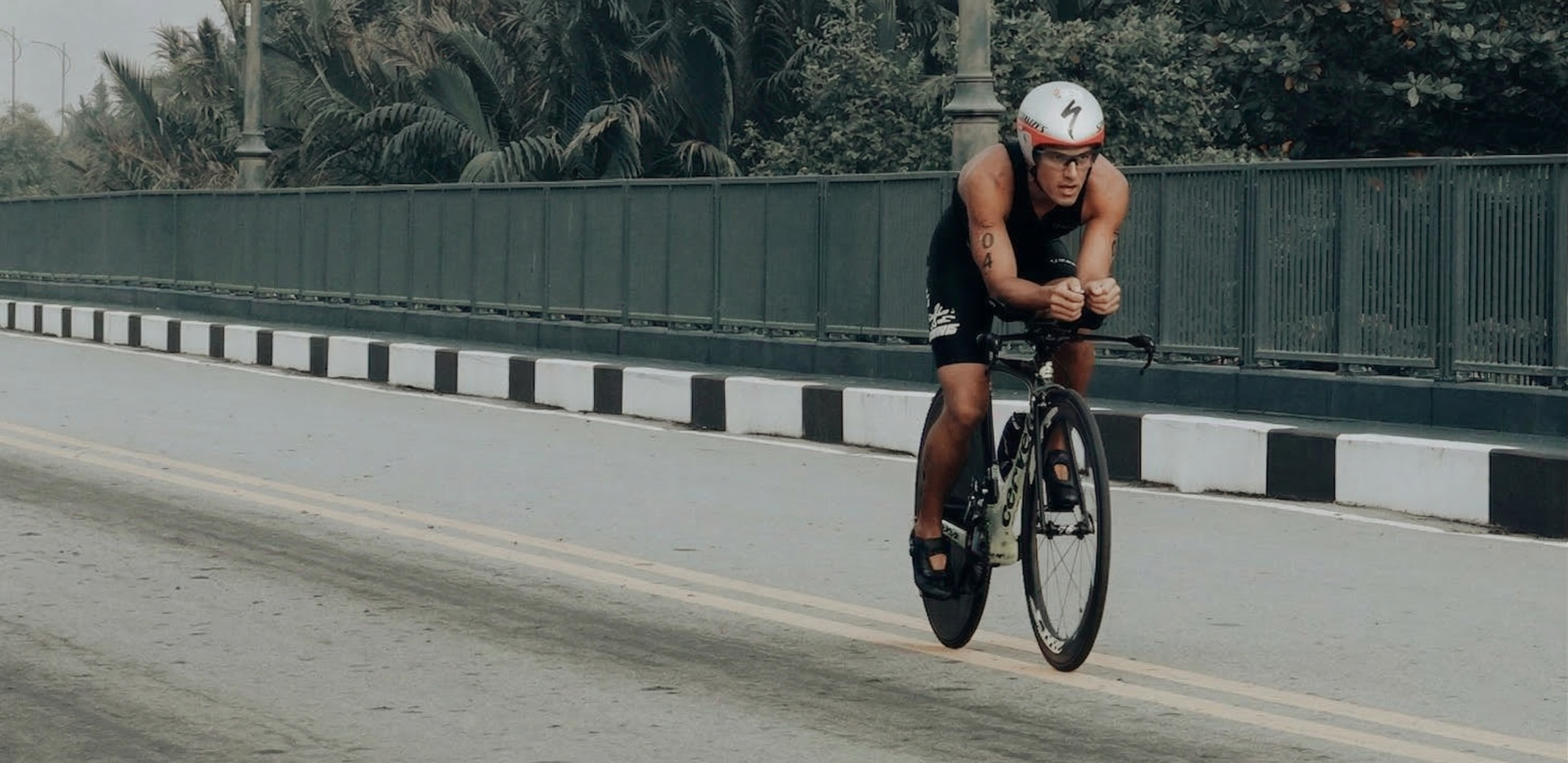 Triathlete cycling during a race