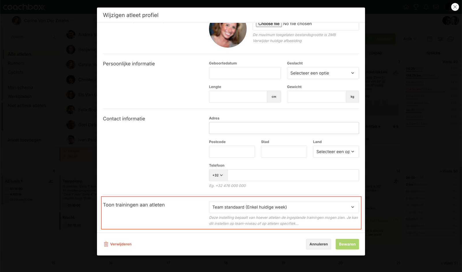 Zichtbaarheid van geplande trainingen