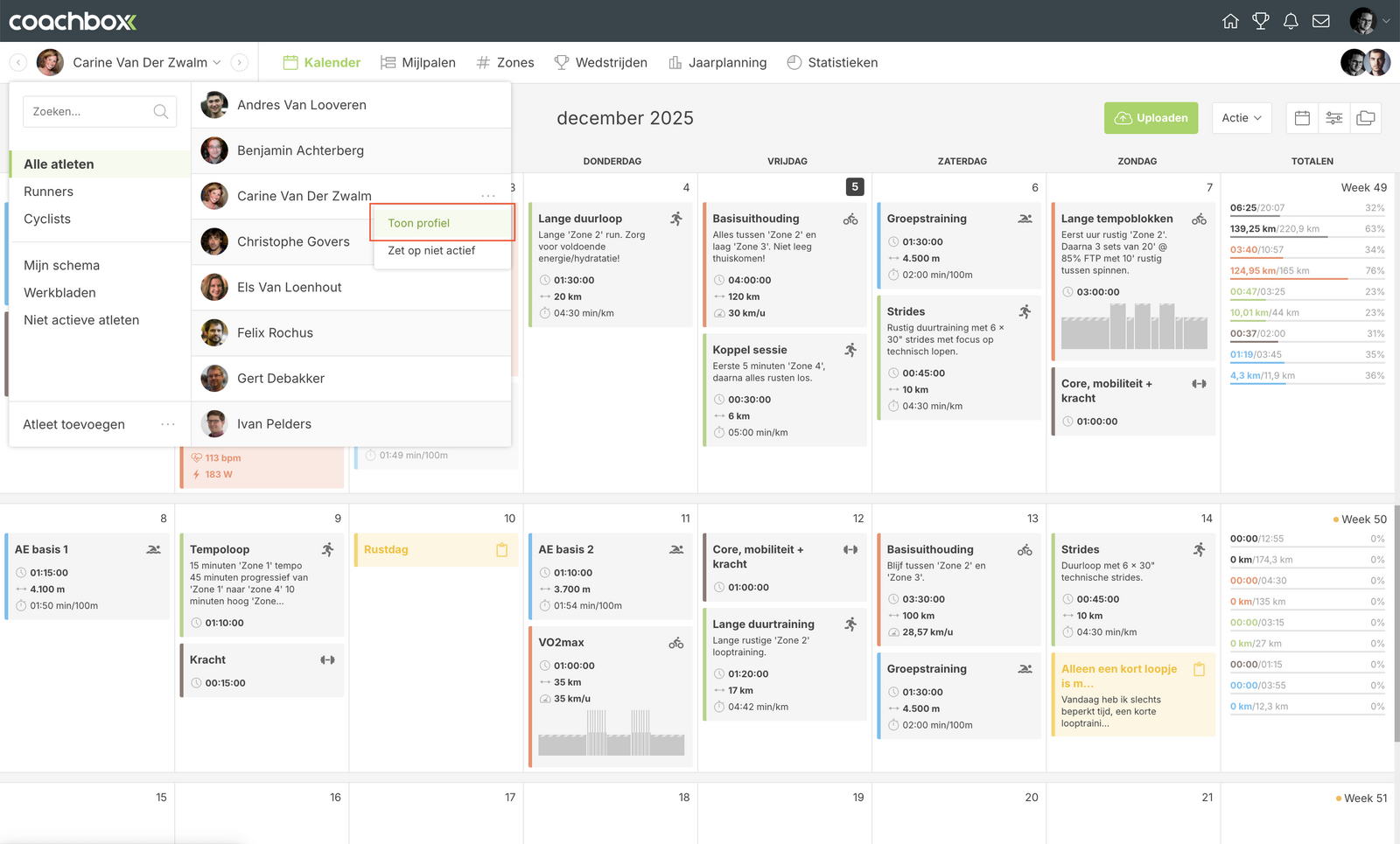 Zichtbaarheid van geplande trainingen